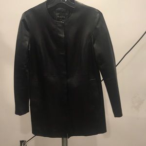 Massimo Dutti round collar leather jacket